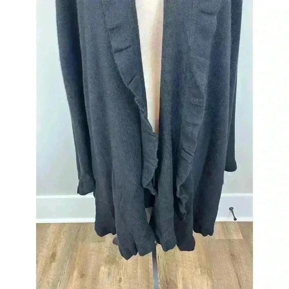 The Scotch House 100% Lambswool Long Cardigan Wrap Black One Size Ruffles - Picture 3 of 11